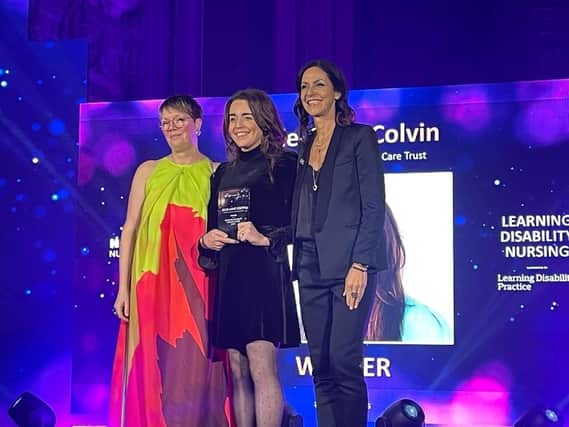 Julie Ann Colvin receives her award at the RCN Nursing Awards.