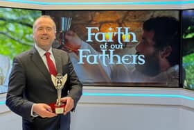 Newry man Aidan Gallagher with the Gabriel Award for 'Faith of our Fathers'.