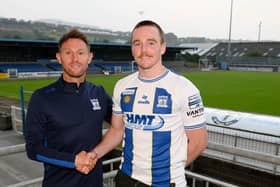 Newry's newest signing Kane Rossiter (right) pictured with Assistant Manager Ryan Moffatt.