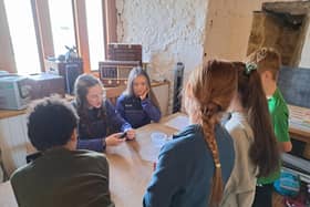 Volunteers from Our Lady’s Grammar School Newry leading an interactive workshop about Ireland’s Fossil Heritage for the P7 class from Windsor Hill Primary School at Newry and Mourne Museum, Bagenal's Castle.  Developed by The University College Cork, the workshop explored how fossils are formed, Ireland’s ancient timeline and how mass extinctions occur.