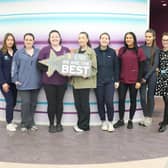 Pictured are current students on the Level 3 Dental Nursing National Diploma hoping to replicate the 100% pass rate. Pictured (L-R):  Anna Martin, Curriculum Area Manager at SRC; Michaela Rice (McCartan Dental); Danielle Gleeson (Cliffgar Dental, Banbridge), Trina Rawlins (Downshire Dental Surgery, Banbridge); Jade Johnson (Moy Orthodontist Clinic; Tilly Adare (Lawson Dental, Banbridge); Aislin Coffey (Hughes O’Boyle Dental Surgery); Natalie Dazelle (Creative Smiles); Lesley McCausland (Tutor).