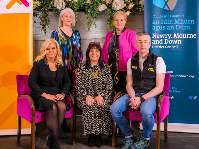 Patricia McPolin, Skills and Employability Manager, Enterprise, Employment & Regeneration, Newry, Mourne and Down District Council; Pamela Houston, Director of Cranfield Alpacas Visitor Experience;  Sarah McAvoy MD Whistledown Hotel;  NMDDC Chair Cllr Valerie Harte, Martin McMullan, Director Life Adventure.