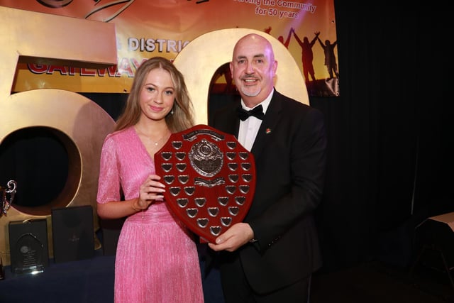 Grace Connolly is presented with the Volunteer of the Year Award by Paddy McElroy. INNR4851:.