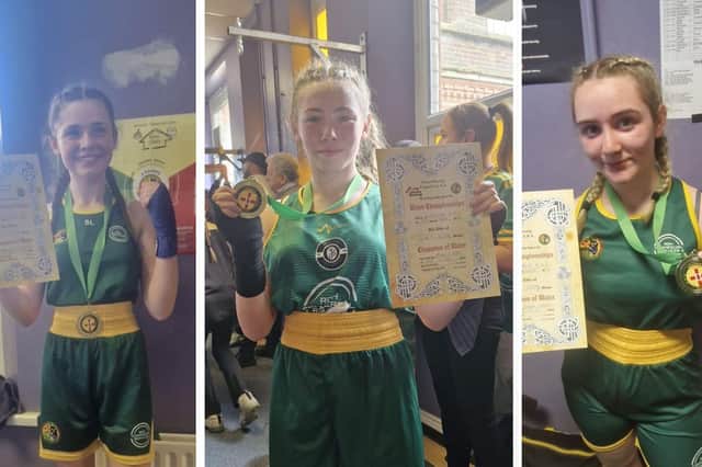 St John Bosco Boxing Club Newry trio of Ulster champions: Sophie Larkin, Aimee O'Hare and Aaliyah Curran.