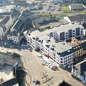 An aerial image of the development (centre) at Merchants Quay, Newry.