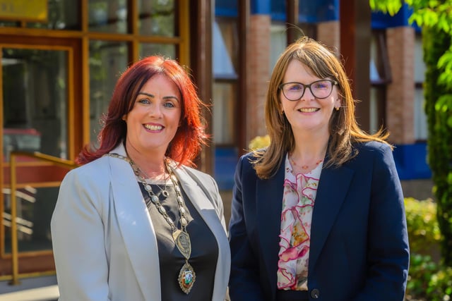 Edwina Flynn, President of Newry Chamber and Caoimhe Archibald MLA, Finance Minister.