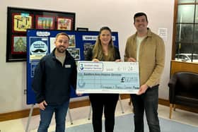 Patrick & Aoibheann Gray-Sloan present a cheque for £6,600 to James McCaffrey, Southern Area Hospice.