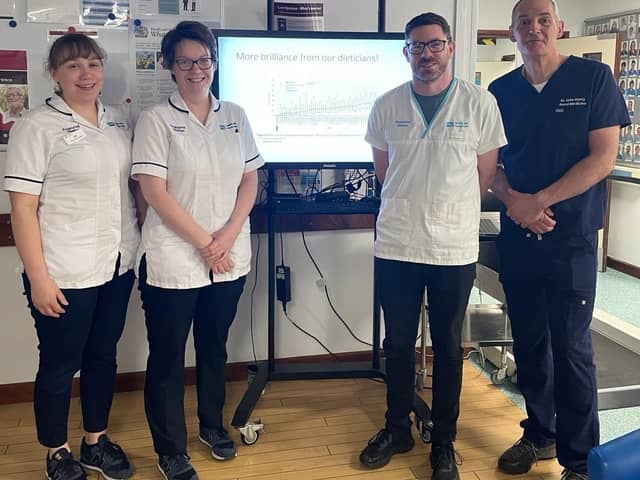 Daisy Hill Hospital’s renal dietitians Jill McMullan, Barbara Irwin and Darren McClelland who have been ranked in the top three in the UK with Dr John Harty, Consultant Nephrologist