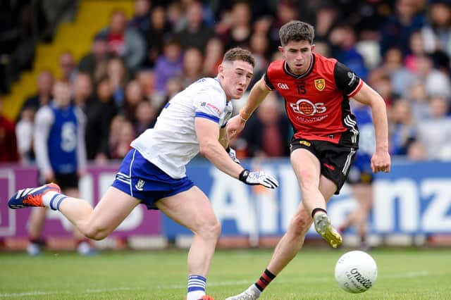 John McGeough fires home a first half goal against Monaghan at the Athletic Grounds last Sunday. Picture Brendan Monaghan BM01.jpg