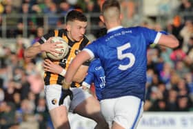 Crossmaglen's Stephen Morris and Clan na Gael's Niall Loney pictured during the Armagh SFC Final in 2023. Pic: John Merry