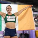 Team Ireland's Kate O'Connor celebrates after claiming silver in the Women's Pentathlon at the World Athletics Indoor Championships in China. (Photo by Cameron Spencer/Getty Images)