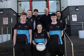 Launching the GAA Sports Academy are SRC staff and students, together with Down GAA representatives. Pictured (L-R): Back row: Rory McGreevy, Sports Development Officer at SRC; Raymond Sloan, CEO and Principal of SRC. Middle row: Conor O’Toole, Down GAA Games Development Manager; Mark Poland, Down GAA Games Promotion Officer. Front row: Gareth McAuley, 1st year Sports Science student; Ellen McCartney, 2nd year Sports Coaching student and Evan McGuinness, 2nd year Sports Science student.