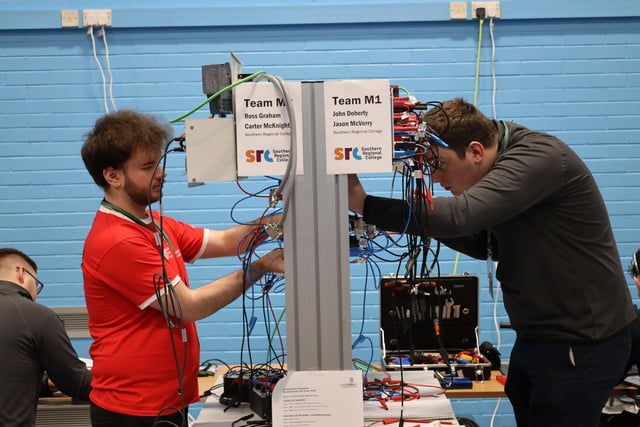 Opposing SRC Mechatronics teams competing at WorldSkills UK competition. Pictured (L-R): Carter McKnight, Jason McVerry