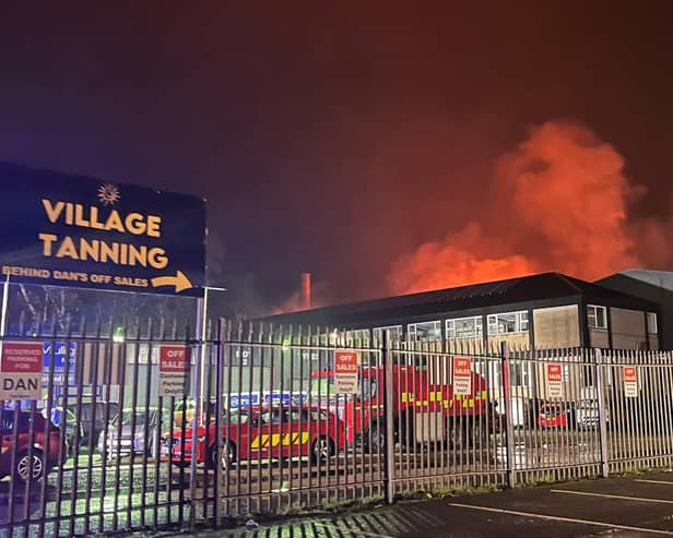 The scene at Loughbrook Industrial Estate in the early hours of this morning. Pic courtesy of Village Tanning Bessbrook/Facebook