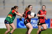 Down's Eimear Fitzpatrick turns away from Carlow full-back Aoife Carroll at Pairc Esler on Sunday Pictures: Brendan Monaghan BM13