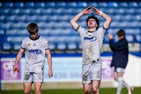 Newry City's Barney McKeown cuts a frustrated figure after his side lost 3-2 away to Glenavon.