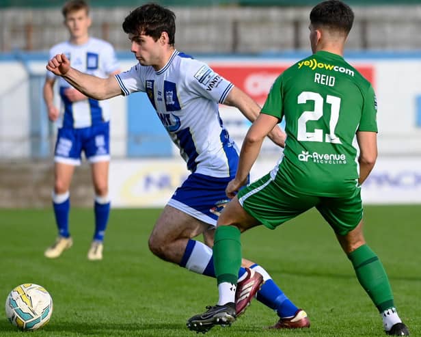 Newry City's Lorcan Forde pictured in action against Newington during their October meeting. Pic: Brendan Monaghan