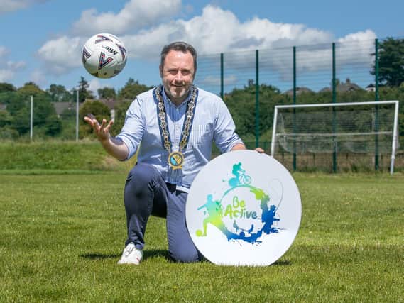 Newry, Mourne and Down District Council Chairperson, Cllr Pete Byrne launches the NMD Be Active Cup soccer tournament.