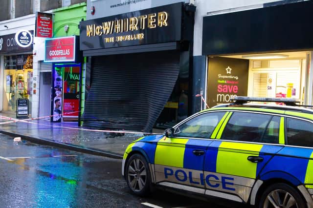 Police at McWhirters Jewellers in Newry on Wednesday