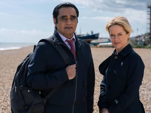 Sanjeev Bhaskar as DI Sunny Khan and Sinead Keenan as DCI Jess James return in the new series of ITV drama Unforgotten (Picture: ITV)