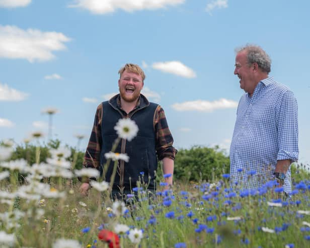 TV presenter Jeremy Clarkson, right, with fellow Diddly Squat farmer Kaleb Cooper. (Picture: ©Ellis O'Brien/Prime Video)
