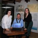 Newry, Mourne District Council Chairperson, Councillor Pete Byrne pictured with (L to R) Joanne Cummins, Collection Officer Newry and Mourne Museum and Bridget Molloy Collection Officer Down County Museum at the launch of the NMD Museums Online Collections Website.