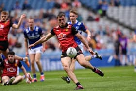 Down's Jonny Flynn scoring a point against Laois in the Tailteann Cup final on Saturday in Croke Park: Picture Brendan Monaghan