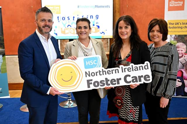 L-R in photo of Launch of FCF24: Robbie Butler MLA, Valerie Quinn, (social worker in assessment and support), Melanie Coffey (senior manager, Family Placement), Nuala Fitzpatrick (The Fostering Network).