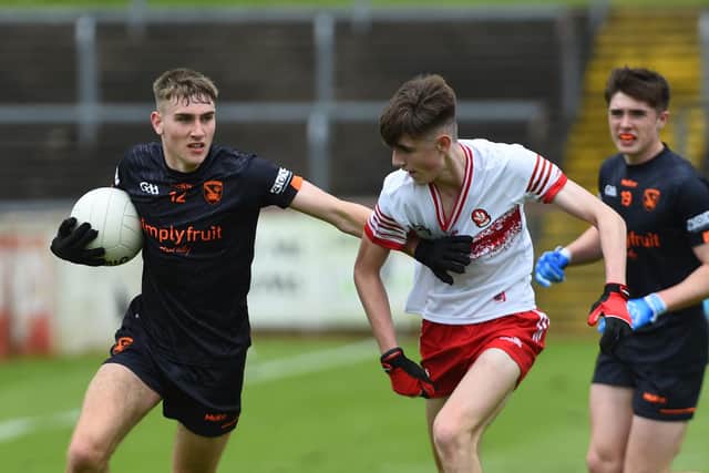 Armagh came up short against Derry in the Ulster final. Pictured is Armagh's Keelan McEntee fending off Derry's Padraig Haran. Pic: John Merry