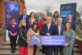 Newry, Mourne and Down District Council Chairperson Councillor Valerie Harte pictured with Front Row (Left to Right) Jillian Gilmore, Head of City and Growth Deals, Department of Finance; Mel Chittock, Interim Chief Executive, Invest Northern Ireland; Donal Durkan, Executive Director Strategy and Partnerships, Invest Northern Ireland; Deirdre McCloskey, DAERA Rural Affairs Division Representative. Middle Row (Left to Right) Alderman Gerardine Mulvenna, Mayor of Mid and East Antrim and Cllr Jason Barr, Deputy Mayor of Derry City and Strabane. Back Row (Left to Right) Cllr John Laverty BEM, Chair of the Regeneration and Growth Committee, Lisburn and Castlereagh City Council; Cllr Jennifer Gilmour, Mayor of Ards and North Down; Cllr Meta Graham, Deputy Chair of Mid Ulster and Cllr Áine Groogan, Deputy Lord Mayor of Belfast