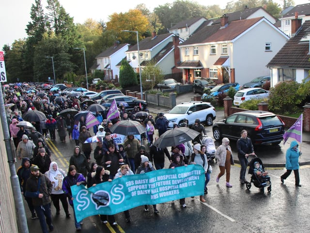 Rally marches past Daisy Hill Hospital.