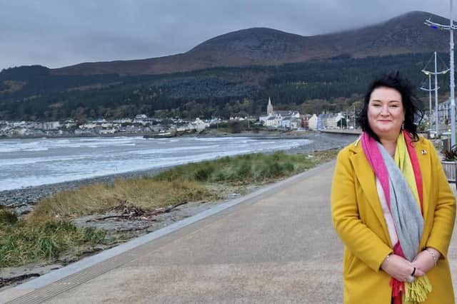Alliance councillor Jill Truesdale at the foot of the Mourne Mountains.