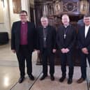 From left to right: Church Leaders, Bishop  Andrew Forster, President of the Irish Council of Churches;  Archbishop John McDowell, Church of Ireland Archbishop of Armagh & Primate of  All Ireland;  Archbishop Eamon Martin,  Archbishop of  Armagh & Primate of All Ireland;  Rt Rev Dr Sam Mawhinney, Moderator of the General Assembly of the Presbyterian Church in Ireland; and, Rev David Turtle, President of the Methodist Church in Ireland (Catholic Communications Office archive)