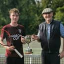 Singles Champion, Ardghal McMahon with John McMahon Rostrevor Tennis Club sponsor.