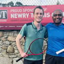 Neil Allen and Men’s Singles winner Giby Vettiankal at Newry Tennis Club’s Tennis Tens.