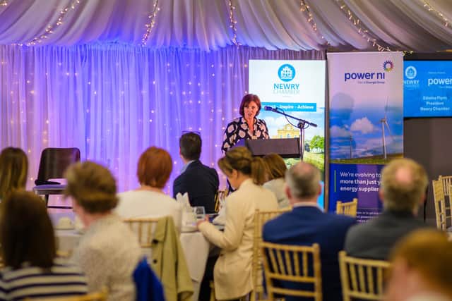 Edwina Flynn, President of Newry Chamber welcomes representatives from the Chamber’s 40+ Corporate Patrons to the special event in Killeavy Castle Estate.