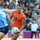 Rian O'Neill on the ball during Armagh's win over Dublin this evening. Pics: John Merry