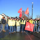 Staff from Translink taking part in industrial action last Thursday in Newry. Pic: Liz Boyle/