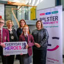 2.	Pictured is Jacinta Linden & Allison Slater from Bolster Community, with Mrs Marion McMahon and students from St. Paul’s High School (centre).