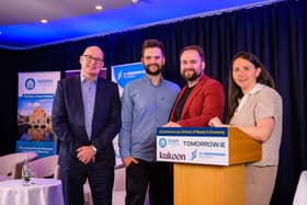 (L-R) Michael Savage, CEO of Newry Chamber with sponsors of the ‘eCommerce as a Driver of Newry’s Economy’ event, Stephen Henderson, CEO of SJ Henderson Fulfilment, Paul Walsh, Founder of tomorrow.ie and Clare Vallely, Managing Director of Kukoon Rugs.