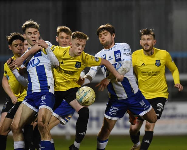 Action from Newry City's game against Armagh City in December. Pic: Brendan Monaghan
