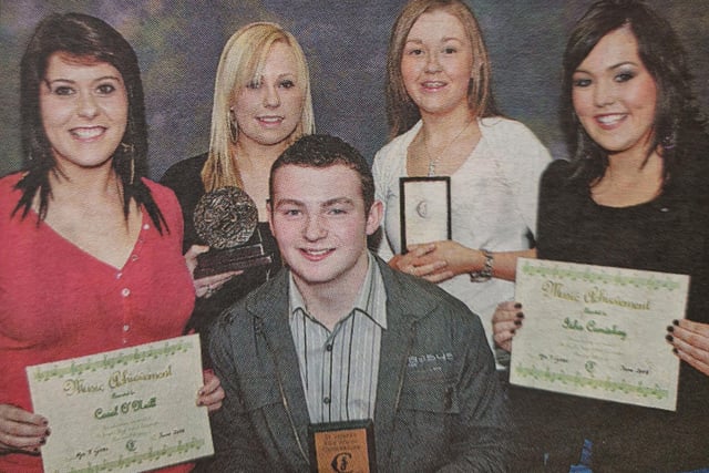 Annemarie Duffy, John Keenan, Carol O'Neil, Isha Comiskey and Sinead Bellew with their awards for musical achievement.