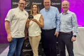 Northern Ireland food-to-go manufacturer Deli Lites Ireland is on cloud nine after winning a global award for its gourmet take on a ham and cheese toastie at the World Travel Catering and Onboard Services Expo (WTCE) in Hamburg. Pictured at WTCE in Hamburg are innovation manager Gary McDowell, co-founder and  chief sales officer Jackie Reid, business development manager Joe Harvey and Brian Murphy, managing director