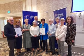 Members of Newry Cancer Research accompanied by Castlederg Research Committee Group with Cancer Research UK - Northern Ireland Area Manager Lisa Bailey. Missing from the photo were Gervase McCartan, Bernie Ward, Cora Trainor and Paddy O'Hanlon.