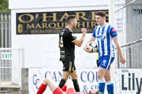 Crusaders  Adam Leckey celebrates after he heads his side into a 3-0 lead at The Showgrounds in August. Picture: INPHO/Stephen Hamilton