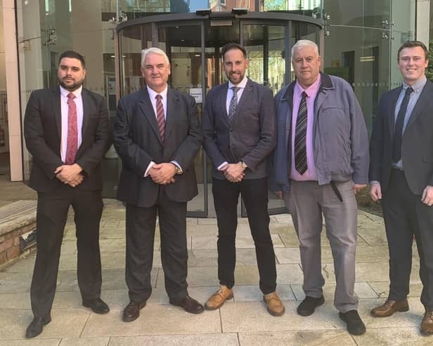 DUP councillors Alan Lewis, Henry Reilly, Jonathan Jackson, Glyn Hanna and Callum Bowsie.