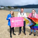 Former Council Chairperson, Cllr Pete Byrne with LGBTQ and Women's Group Newry l-r Jenny Deane, Chairperson Councillor Pete Byrne, Daria Ní Fhaoláin and Aine Walton.