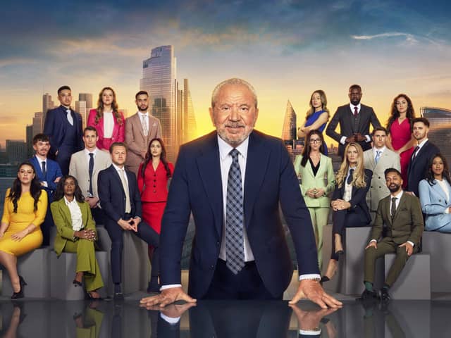 Lord Alan Sugar with the the contestants on this series of The Apprentice. Photo: Ray Burmiston/Naked/BBC