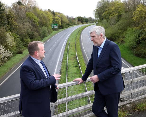 Minister John O’Dowd has announced a significant milestone for the A1 Junctions Phase 2 Road Improvement Scheme as the first phase of procurement commences this week. The Minister is pictured on site at the A1 with Jonathan Saulters, DfI Transport and Road Asset Management, Director of Major Projects.