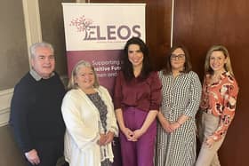 Stephen McClelland, Newry & Mourne Enterprise Agency, Eileen Murphy, CEO, Niamh O Maolain, Chair of Women’s Aid Armagh Down Board, Gemma Gamble Terex Corporation and Deborah Loughran, King Communication, MC for the event.